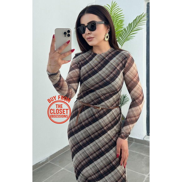 ZARA Plaid Long Sleeve Printed Maxi Dress NWT Size M - Picture 6 of 15